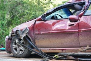 A car severely damaged due to a collision in Biloxi.
